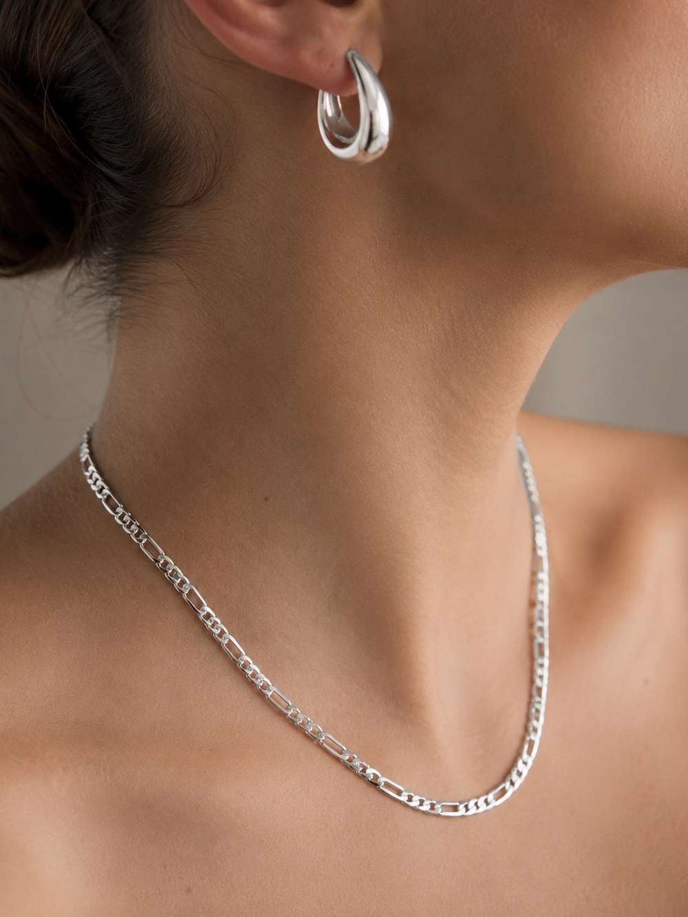 Silver Tone Figaro Chain Necklace | Platinum Plated | Non-Tarnish Jewelry
